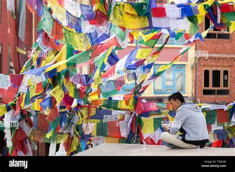 Prayer Flags at Boudhanath Stupa in Nepal Stock Photo - Alamy