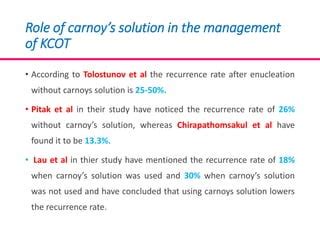 CARNOY’S SOLUTION AS A SURGICAL MEDICAMENT IN THE TREATMENT OF KERATOCYSTIC ODONTOGENIC TUMOUR | PPT