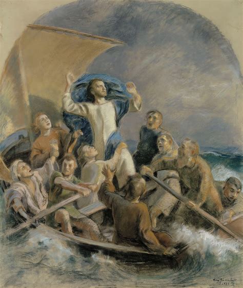 Christ Sets A Storm (1925, Finnish) by Eero Järnefelt - Public Domain Catholic Painting