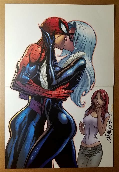 Black Cat Kissing Kiss Spider-Man Marvel Comics Poster by J Scott Campbell