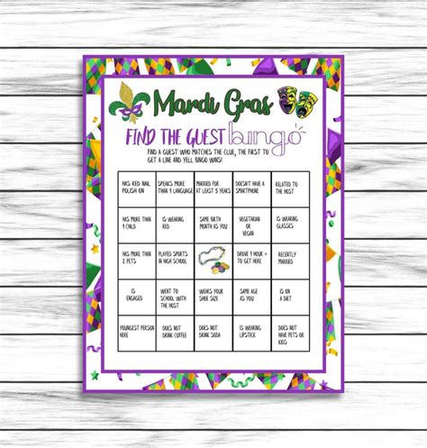 Mardi Gras Find The Guest BingoMardi Gras Party Game Mardi | Etsy | Mardi gras party, Mardi gras ...