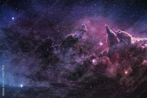 purple nebula and cosmic dust in star field Stock Illustration | Adobe ...