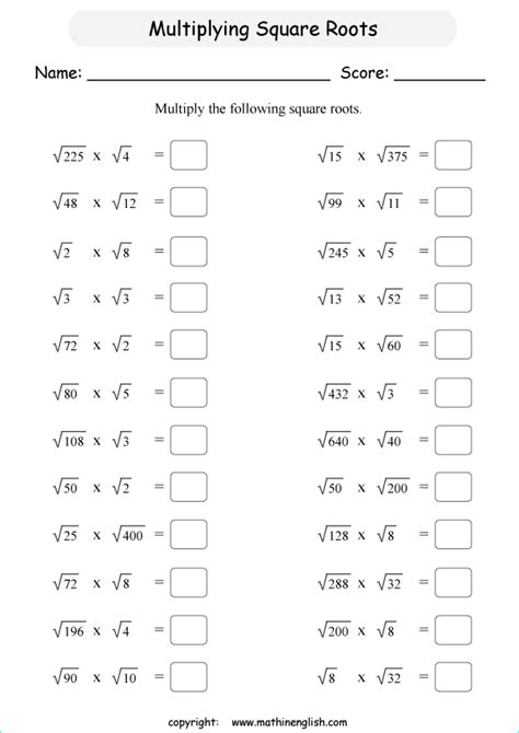 Multiply these square roots by square roots. Great math worksheet for ...