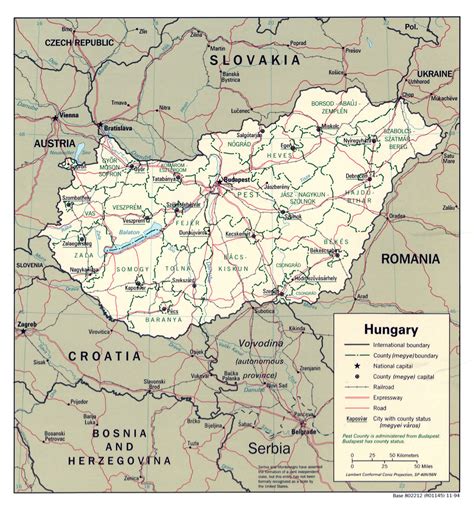 Large detailed political and administrative map of Hungary with roads ...