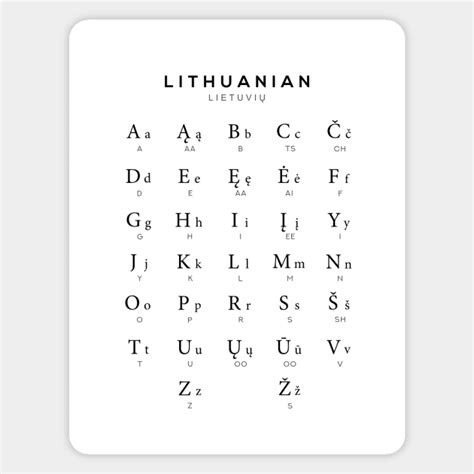 Lithuanian Alphabet Chart, Lithuania Language Chart, White - Lithuanian - Magnet | TeePublic