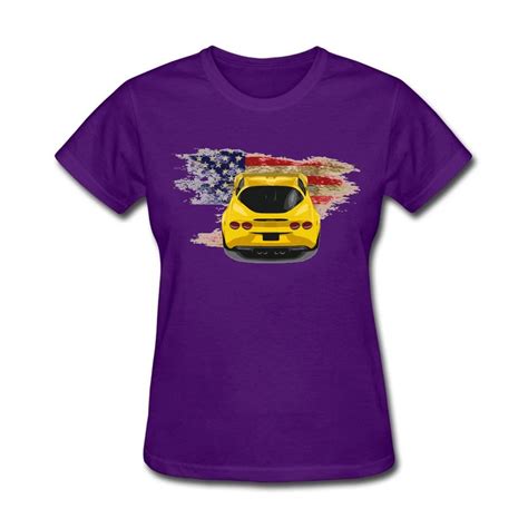 Women's Comic Corvette C6 on American Flag T Shirts Zone His and Her Blue T Shirts Car Screw ...