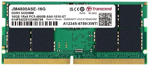 Transcend JM4800ASE-16G Laptop RAM card DDR5 16 GB 1 x 16 GB ECC 4800 ...