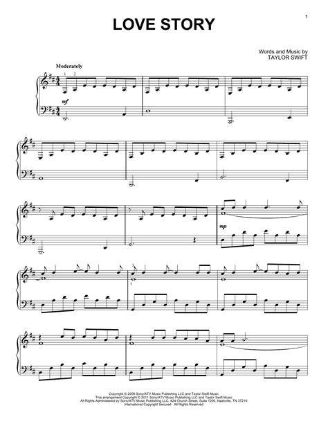 Love Story by Taylor Swift Sheet Music for Piano Solo at Sheet Music Direct