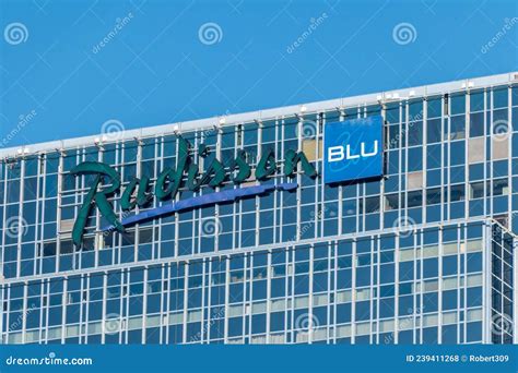 Radisson Blu Logo on Hotel in Oslo. Radisson Blu is an International ...