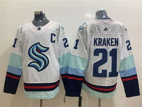 Men's Seattle Kraken #21 Kraken White Stitched Adidas NHL Jersey on ...