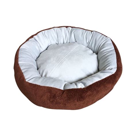 ALEKO Extra Plush Round Dog Bed with Removable Pillow - 22 x 17.5 Inches - Brown and Gray ...