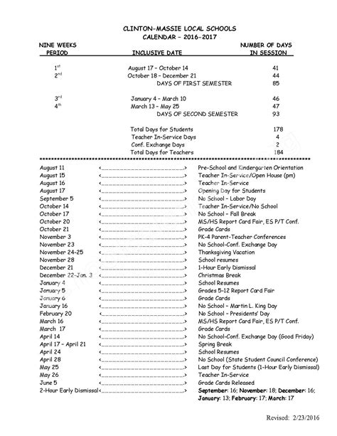 Clinton-Massie Local School District Calendars – Clarksville, OH