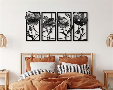 Flowers Metal Wall Art Set, Large Wall Art, Metal Wall Decor, Living ...