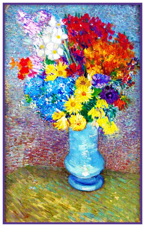 Flowers in a Blue Vase by Impressionist Artist Vincent Van Gogh Counte ...