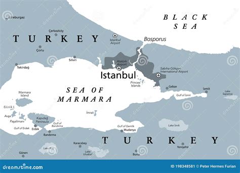 The Bosporus or Bosphorus, Strait of Istanbul, Political Map Stock Vector - Illustration of ...