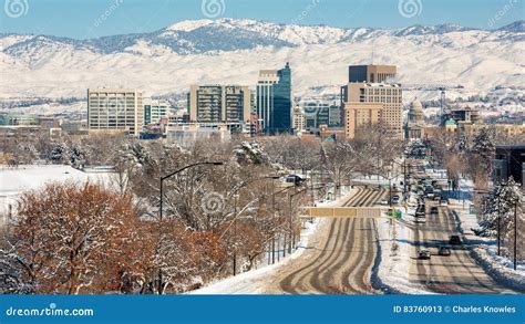 Capital of Idaho and Boise Skyline with Winter Snow Stock Image - Image ...