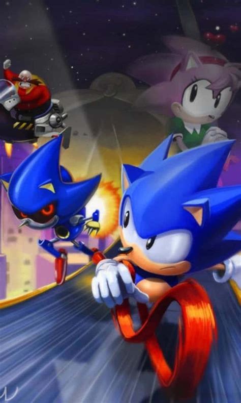 Download Caption: Sonic CD Classic Scene with Time Travel! Wallpaper | Wallpapers.com