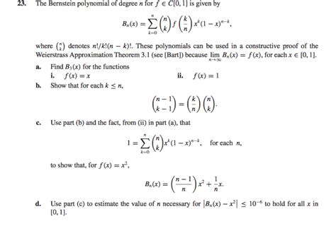 The Bernstein polynomial of degree n for f C[0, 1] | Chegg.com