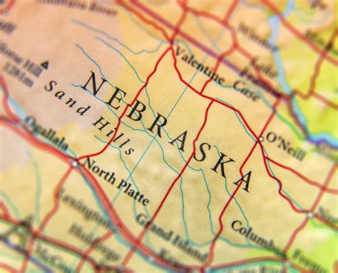 Geographic Map of US State Nebraska with Important Cities Stock Image ...