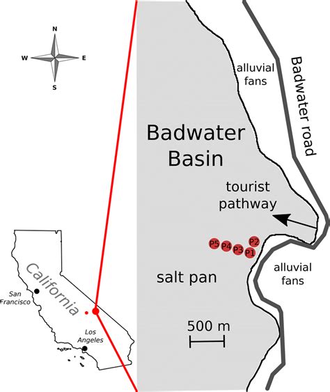 Map of Badwater Basin in Death Valley, central California, USA.... | Download Scientific Diagram