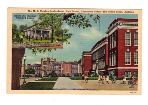 Linen postcard. The M S Hershey Junior-Senior High School, Vocational School and Grade School ...