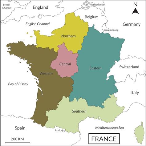 France or French map with multicolor division 5 regions include border ...