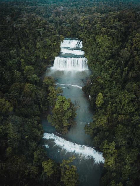 Aerial view of waterfalls at Tinuy-an Falls, Bislig, Surigao del Sur, Philippines stock photo