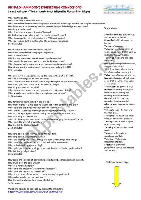 Earthquake-proof Bridges Reading and Video Worksheet - ESL worksheet by ...