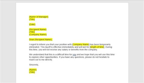Temporary Job Layoff Letter, Layoff Letter Template, Layoff Letter ...