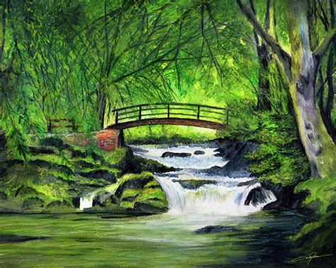 Bridge and waterfall Drawing by Dale Jackson - Fine Art America