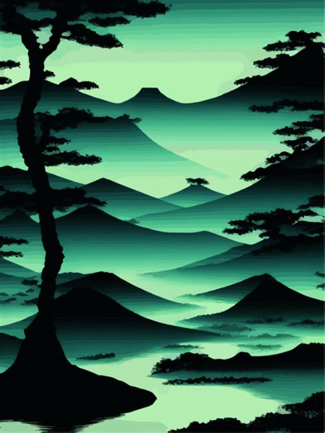 Japanese Landscape Background With Mountain Fuji, Sunrise And Pagoda ...