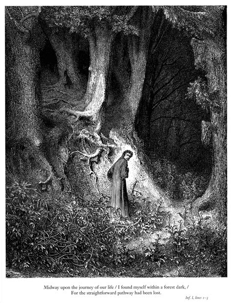 File:Gustave Doré - Dante Alighieri - Inferno - Plate 1 (I found myself within a forest dark ...