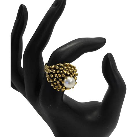 Vintage Costume Jewelry Faux Pearl Domed Cocktail Ring Gold Tone from ...