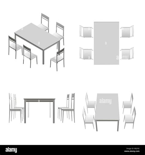 Set with table and chairs. 3D Top view, side view, isometric. Vector ...