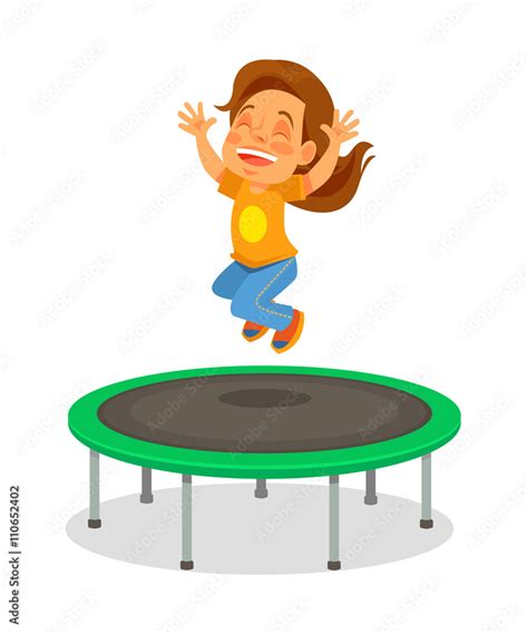 Girl jumping on trampoline. Vector flat cartoon illustration Stock ...