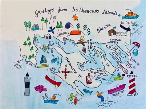 Les Cheneaux Islands Map,east Side of the U.P. Map, up North Map, Original Watercolor, Home and ...