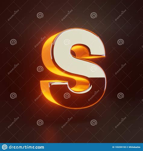 3d Letter S Uppercase. Glowing Glossy Metallic Font With Orange Lights ...