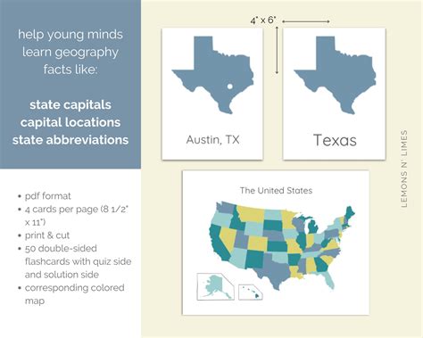 State Capitals Printable Flashcards, US State Capitals Reference Cards, Geography Notecards, USA ...