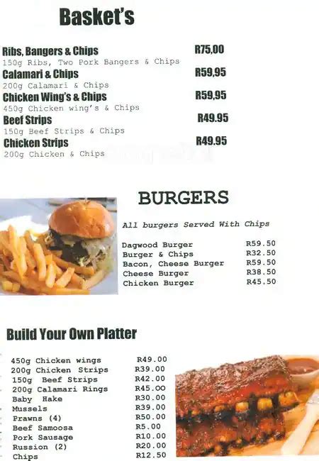 Menu at Upper Deck. restaurant, Nelspruit