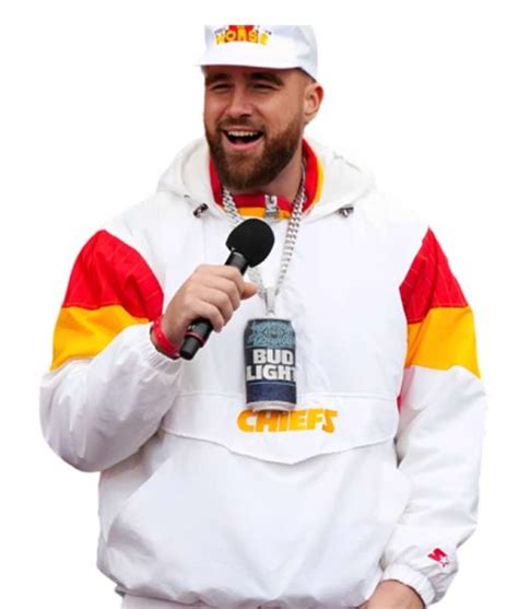 Order Travis Kelce Super Bowl Parade Jacket | White Hooded Jacket