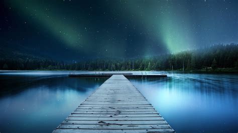 Pier Aurora Landscape 4K 8K Wallpapers | HD Wallpapers | ID #29811