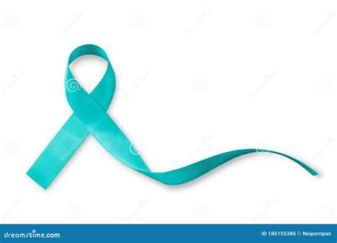 Teal Ribbon Awareness Isolated on White Clipping Path for Ovarian Cancer, Polycystic Ovarian ...