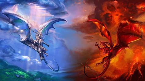 Ice dragon vs fire dragon-World of fantasy art design View HD wallpaper | Pxfuel