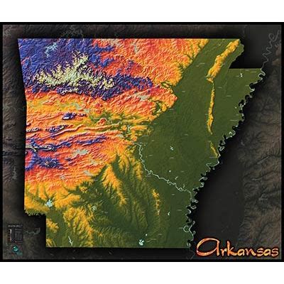 Colorful Map of Arkansas | 3D Physical Topography