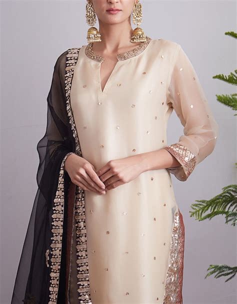 Buy Ecru Organza Straight Kurta Set by NIDHI THOLIA Available at Ogaan ...