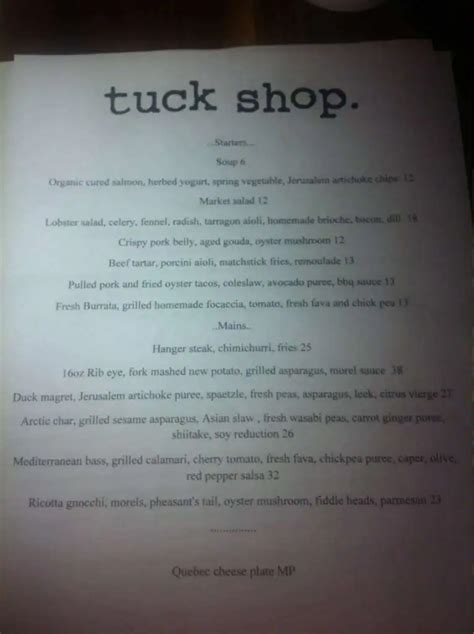 Tuck Shop Menu, Menu for Tuck Shop, Sud-Ouest, Montreal - Urbanspoon/Zomato