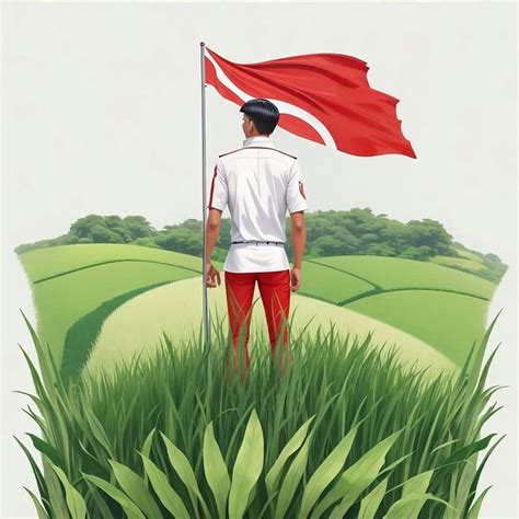 Premium Photo | A man stands in a field with a red flag and the words ...