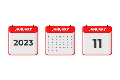 January 2023 calendar design. 11th January 2023 calendar icon for schedule, appointment ...