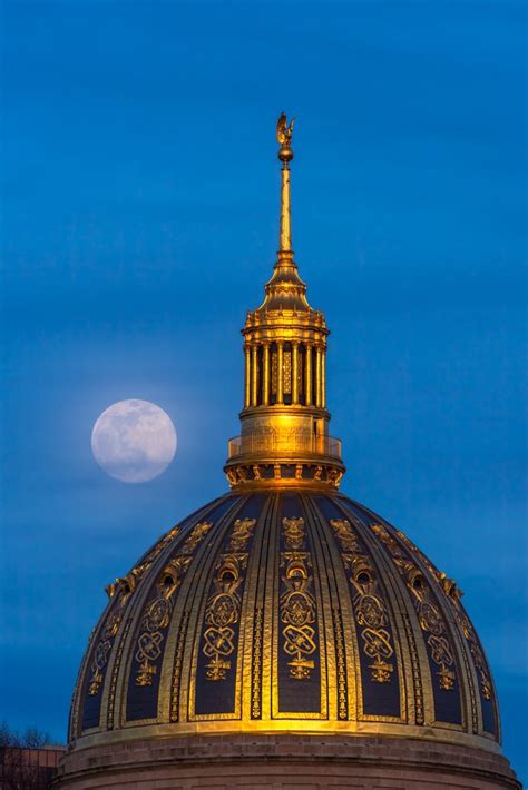 Capitol Dome Full Moon 2 - WV State Capitol - Moon Rise – Reflection in a Pool