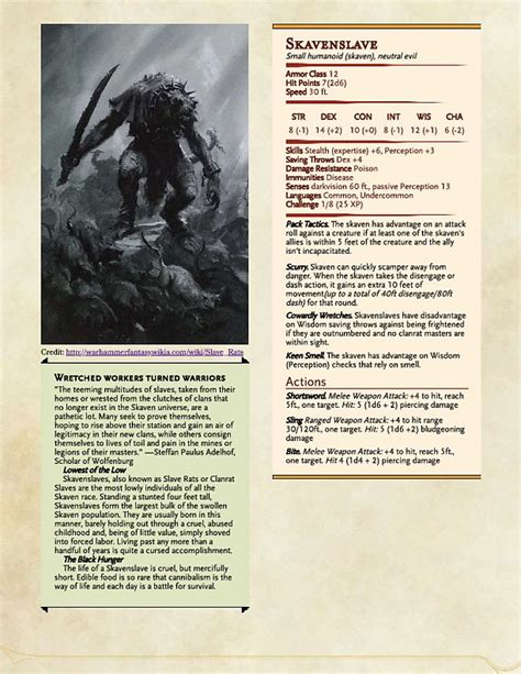 Skaven Monster Stats for DnD 5e (made in Homebrewery) - warhammer ...